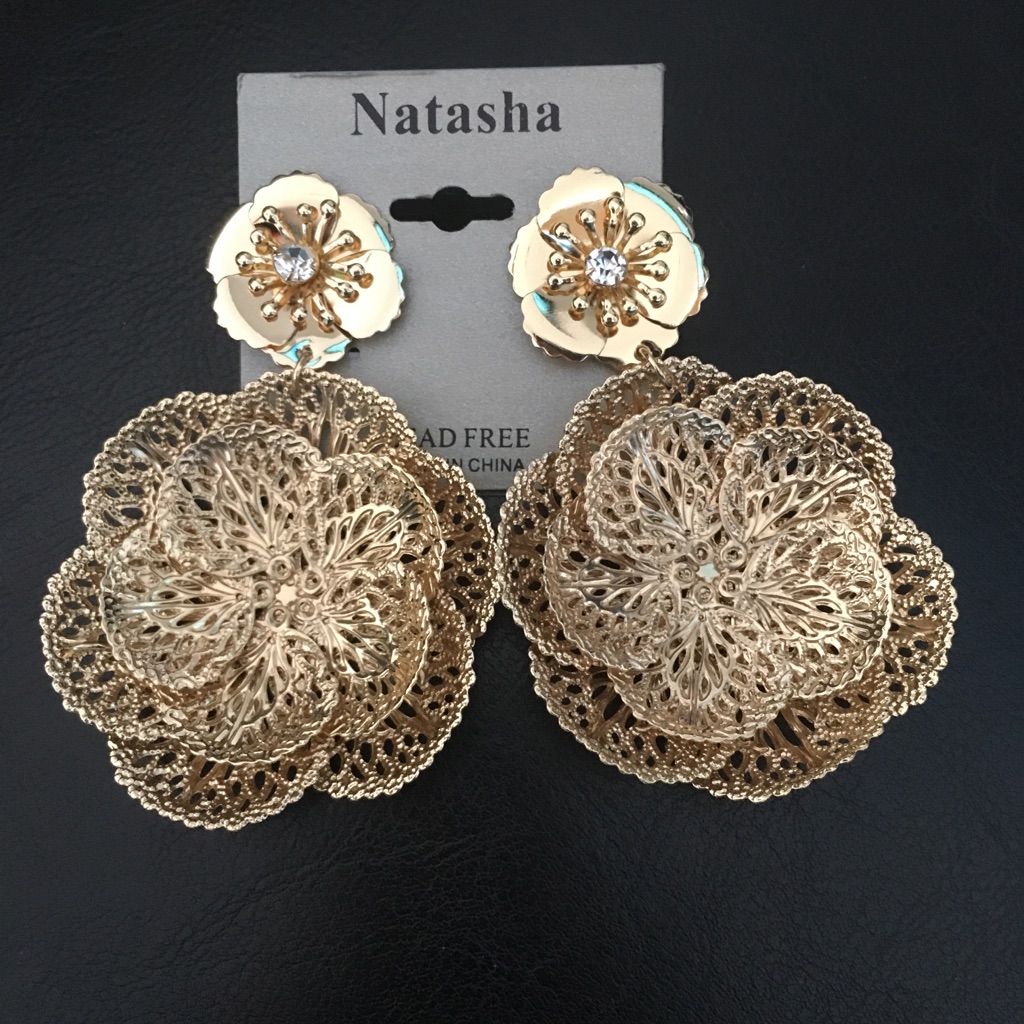 Natasha 3 D Gold Reticulated Flowers Earrings